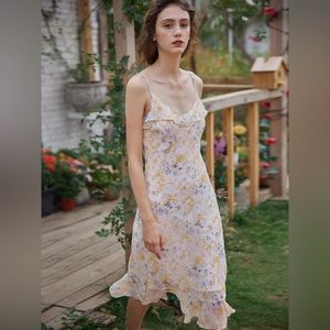 NEW! SIMPLE RETRO Kama Floral Chiffon Slip Dress (Yellow)